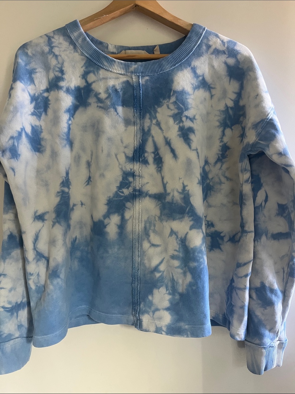 Soft Surroundings Blue and White Tie-Dye Crewneck Sweater